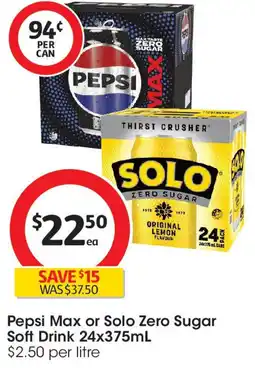 Coles Pepsi Max or Solo Zero Sugar Soft Drink offer