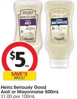 Coles Heinz Seriously Good Aioli or Mayonnaise offer