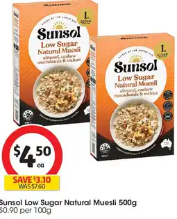 Coles Sunsol Low Sugar Natural Muesli offer