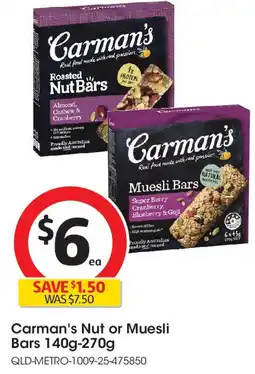 Coles Carman's Nut or Muesli Bars offer
