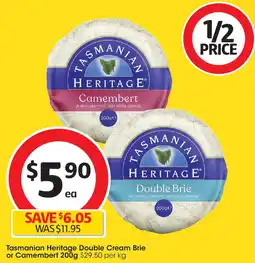 Coles Tasmanian Heritage Double Cream Brie or Camembert offer