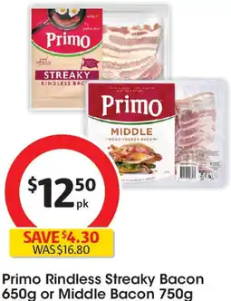 Coles Primo Rindless Streaky Bacon or Middle Bacon offer