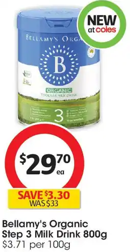 Coles Bellamy's Organic Step 3 Milk Drink offer
