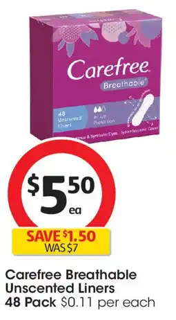 Coles Carefree Breathable Unscented Liners offer