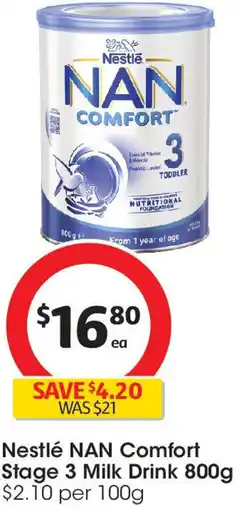 Coles Nestlé NAN Comfort Stage 3 Milk Drink offer