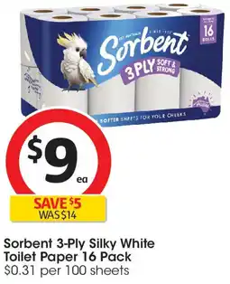 Coles Sorbent 3-Ply Silky White Toilet Paper offer