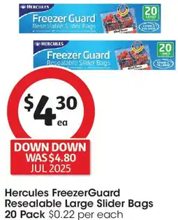 Coles Hercules FreezerGuard Resealable Large Slider Bags offer