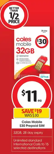 Coles Coles Mobile Prepaid SIM offer