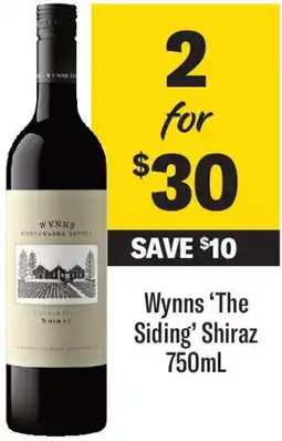 Coles Wynns 'The Siding' Shiraz offer