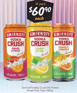Cellarbrations Smirnoff Vodka Crush 6% Premix Mixed Pack Cans offer
