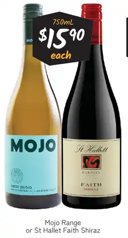Cellarbrations Mojo Range or St Hallet Faith Shiraz offer