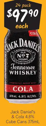 Cellarbrations Jack Daniel's & Cola 4.8% Cube Cans offer