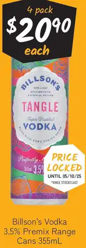 Cellarbrations Billson's Vodka 3.5% Premix Range Cans offer