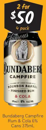 Cellarbrations Bundaberg Campfire Rum & Cola 6% Cans offer