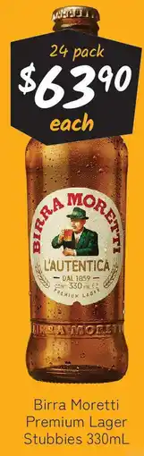 Cellarbrations Birra Moretti Premium Lager Stubbies offer