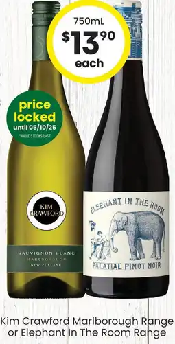 The Bottle O Kim Crawford Marlborough Range or Elephant In The Room Range offer