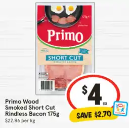 IGA Primo Wood Smoked Short Cut Rindless Bacon offer