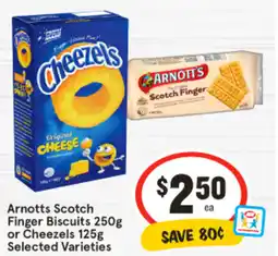 IGA Arnotts Scotch Finger Biscuits or Cheezels offer