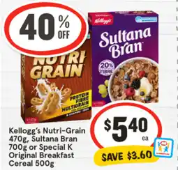 IGA Kellogg's Nutri-Grain, Sultana Bran or Special K Original Breakfast Cereal offer