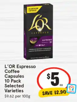 IGA L'OR Espresso Coffee Capsules 10 Pack offer