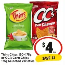 IGA Thins Chips or CC's Corn Chips offer