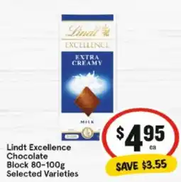 IGA Lindt Excellence Chocolate Block offer