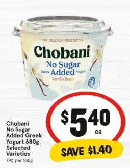 IGA Chobani No Sugar Added Greek Yogurt offer