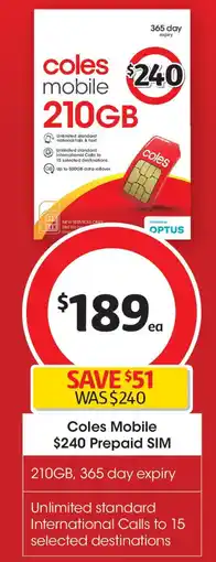 Coles Coles Mobile Prepaid SIM offer