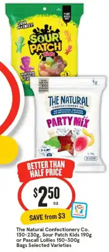 IGA The Natural Confectionery Co. , Sour Patch Kids or Pascall Lollies Bags offer