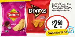 IGA Smith's Crinkle Cut Chips or Doritos Corn Chips offer