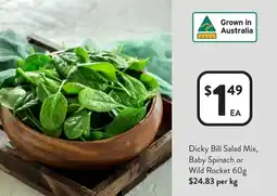 Foodworks Dicky Bill Salad Mix, Baby Spinach or Wild Rocket offer