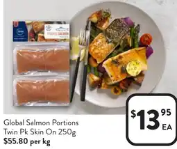 Foodworks Global Salmon Portions Twin Pk Skin On offer