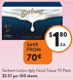 Foodworks Sorbent Lotion 4ply Facial Tissue offer