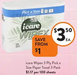 Foodworks icare Wipex 3 Ply Pick a Size Paper Towel offer