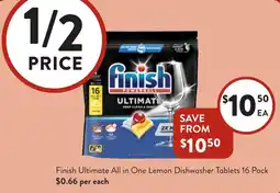 Foodworks Finish Ultimate All in One Lemon Dishwasher Tablets offer