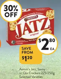 Foodworks Arnott's Jatz, Savoy or Clix Crackers offer