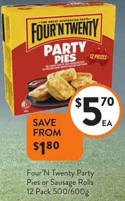 Foodworks Four'N Twenty Party Pies or Sausage Rolls offer