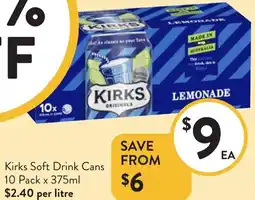 Foodworks Kirks Soft Drink Cans offer