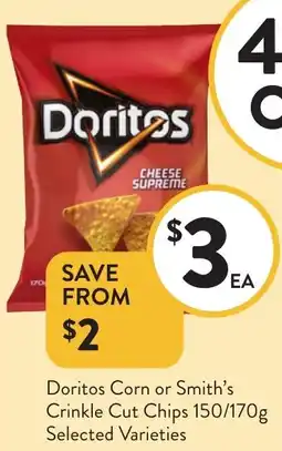 Foodworks Doritos Corn or Smith's Crinkle Cut Chips offer