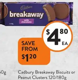 Foodworks Cadbury Breakaway Biscuits or Peanut Clusters offer