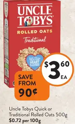 Foodworks Uncle Tobys Quick or Traditional Rolled Oats offer