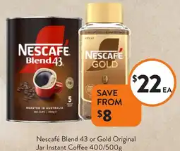 Foodworks Nescafé Blend 43 or Gold Original Jar Instant Coffee offer