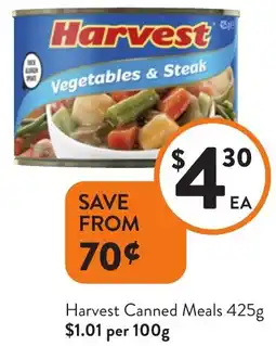Foodworks Harvest Canned Meals offer