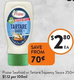 Foodworks Praise Seafood or Tartare Squeezy Sauce offer