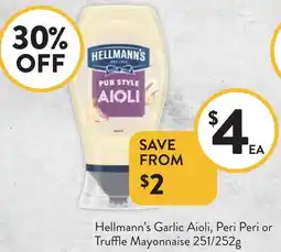 Foodworks Hellmann's Garlic Aioli, Peri Peri or Truffle Mayonnaise offer