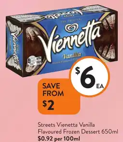Foodworks Streets Vienetta Vanilla Flavoured Frozen Dessert offer