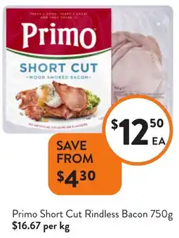Foodworks Primo Short Cut Rindless Bacon offer