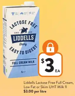 Foodworks Liddells Lactose Free Full Cream, Low Fat or Skim UHT Milk offer