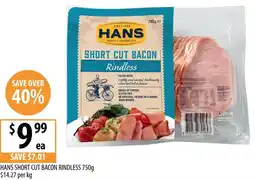 Supabarn Hans short cut bacon rindless offer
