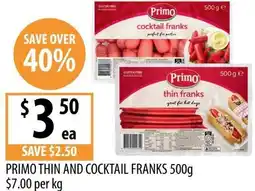 Supabarn Primo thin and cocktail franks offer